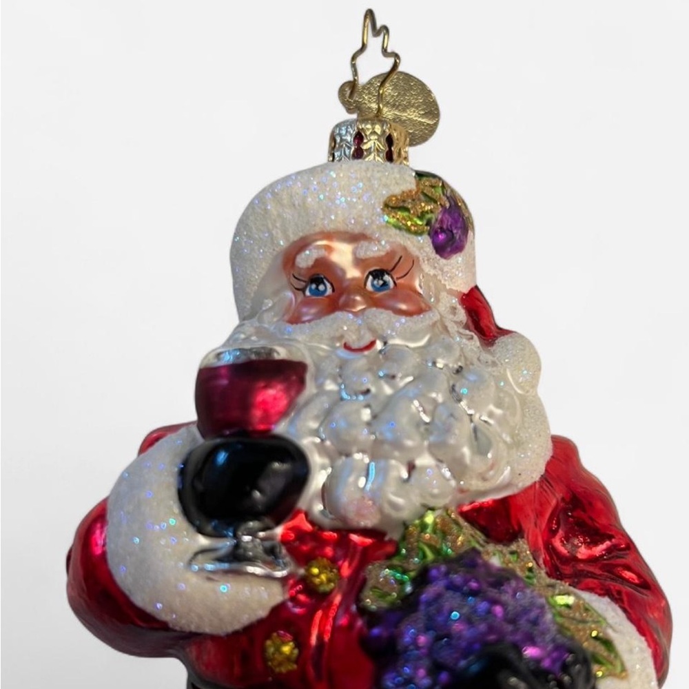 Christopher Radko Christmas Ornament Sommelier Santa Claus Wine Food Drink Glass - Picture 2 of 3